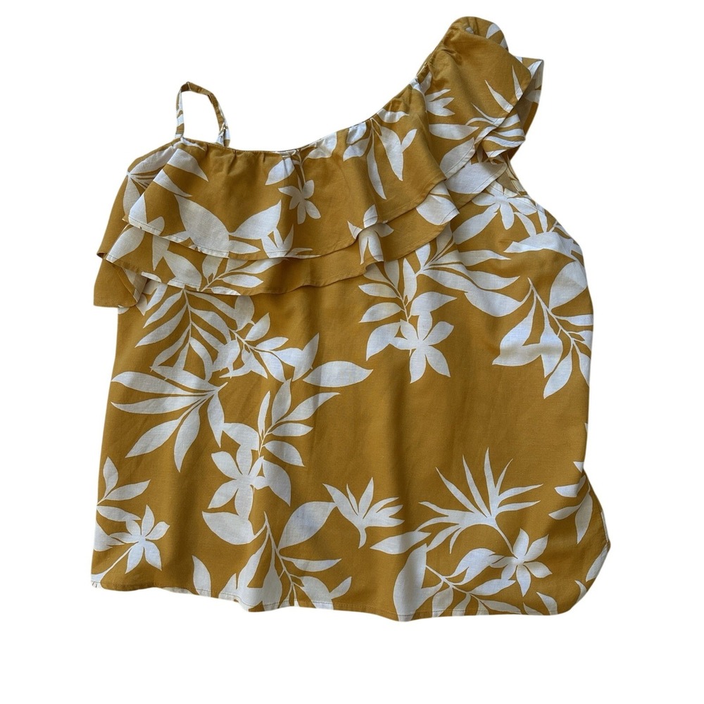 Old Navy Blouse Top Womens XXL Yellow Floral One Shoulder Ruffle summerbeach